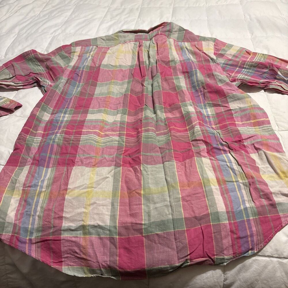 Ralph Lauren Shirt XL Men’s Authentic Indian Madras Plaid Pink Multicolor Preppy - Picture 8 of 9
